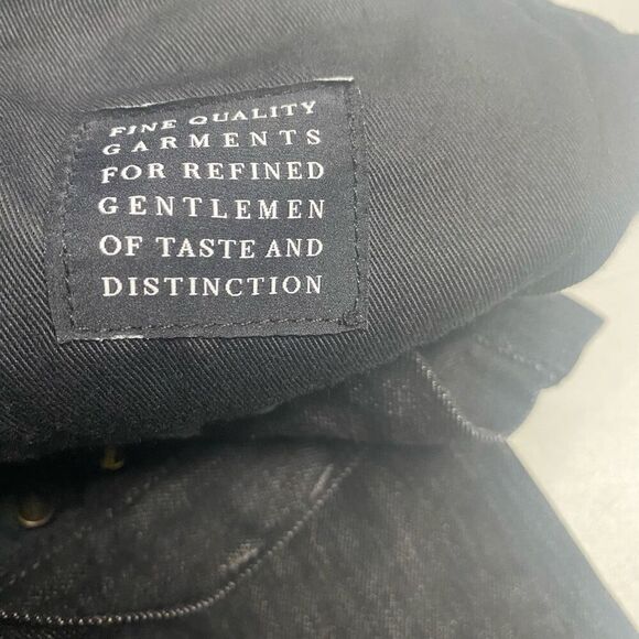 AKOO Men’s Button Fly Dark Wash Distressed Jeans Size 38X32 Reinforced Knee Blac - Picture 9 of 12